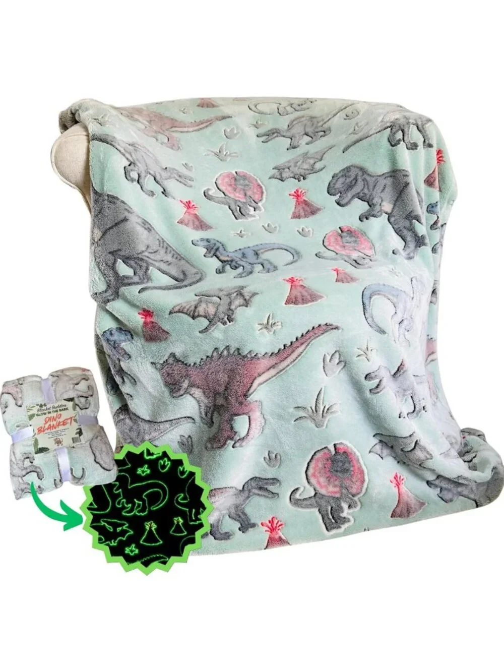 Cozy Glow in the Dark Dinosaur Fleece Throw Blanket for Kids, 50